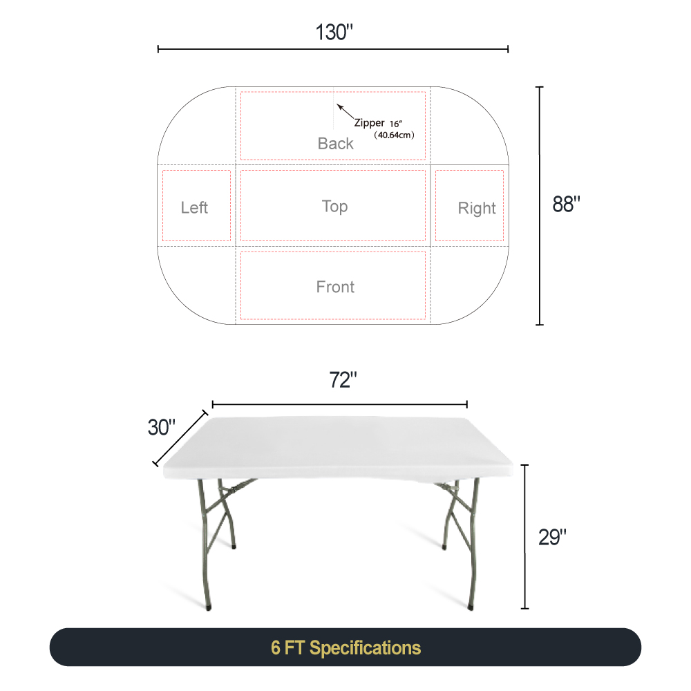 6ft Zipper Back Table Cover