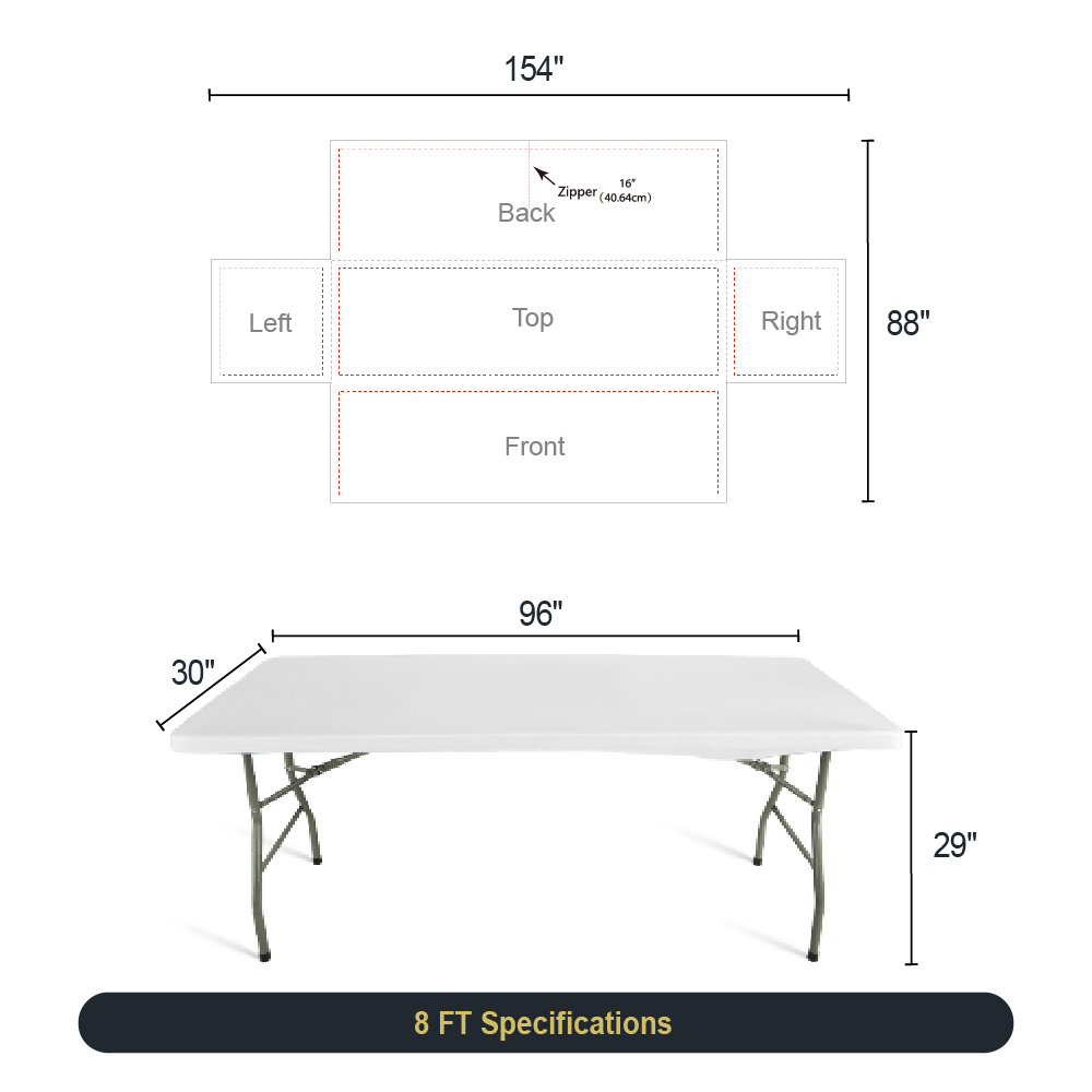 8ft Zipper Back Fitted Table Cover
