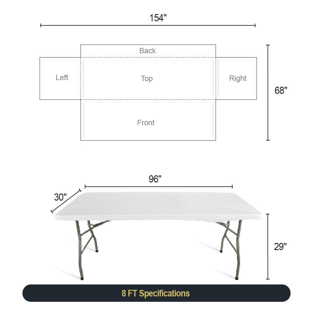 8ft 3-sided Fitted Table Cover